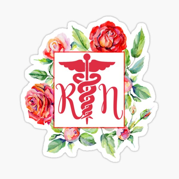 RN registered nurse floral rose flower Sticker