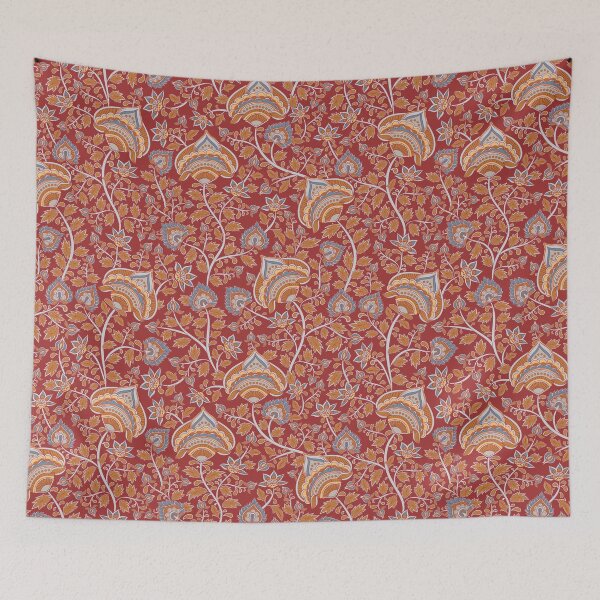 Item preview, Floral pattern on dark red background. Indian style. Kalamkari. designed and sold by Skaska.