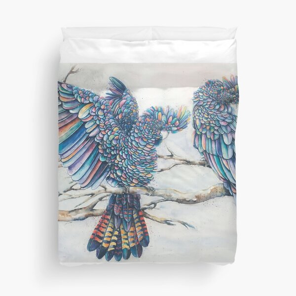 Black Cockatoo Pair - Rainbow Duvet Cover