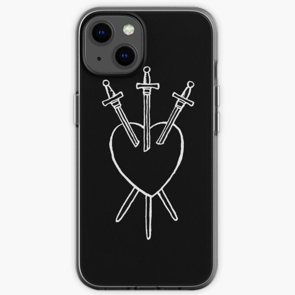 3 von Schwertern, Tarot-Kartendesign, drei von Schwertern, Diviniation, Wicca-Hexerei, Magic Mystical, Rider Waite, Wahrsagerin, Okkultismus, Sternzeichen-Astrologie, Luna-Mondhexe iPhone Flexible Hülle