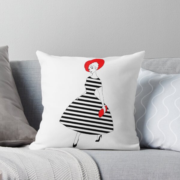 Aperçu de l'œuvre Parisienne - Rayures noires et blanches, chapeau rouge créée et vendue par Ratherswell.