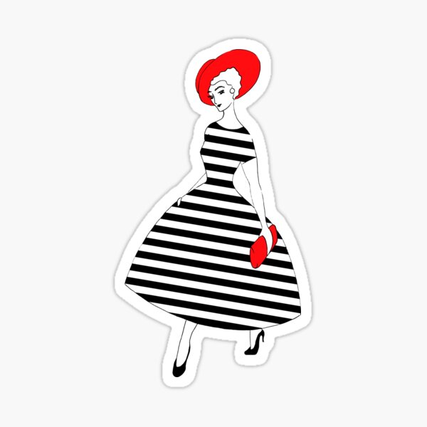 Parisienne - Black and white stripes, red hat Sticker