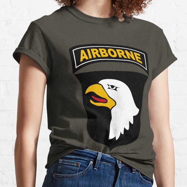Green Screaming Eagles US Flag 101st Airborne Large Logo T-shirt