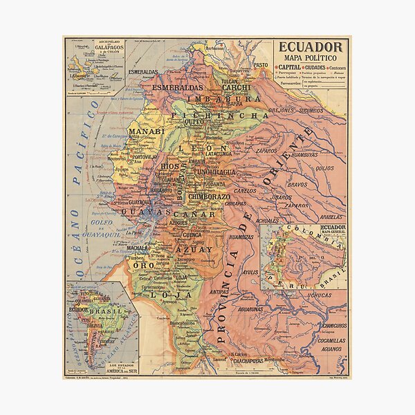 Item preview, Vintage Map of Ecuador (1913) designed and sold by BravuraMedia.