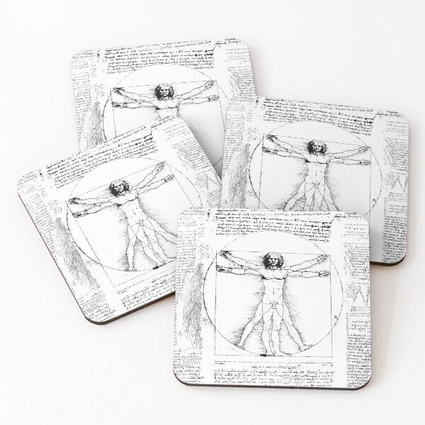 Item preview, VITRUVIAN MAN Leonardo Da Vinci Handwriting Black White Drawing designed and sold by BulganLumini.
