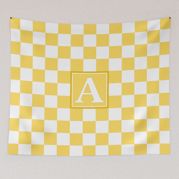 Artikelvorschau, Senfgelb und weißes Schachbrettmuster-Monogramm A entworfen und verkauft von rewstudio.
