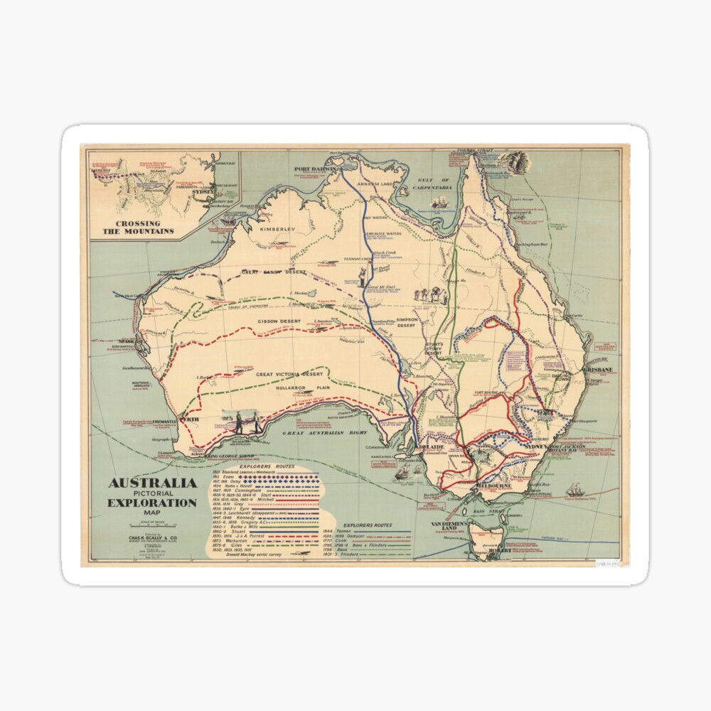 Poster　Vintage　1938　by　AffordableArtCo　Map　Exploration　of　Sale　Australia