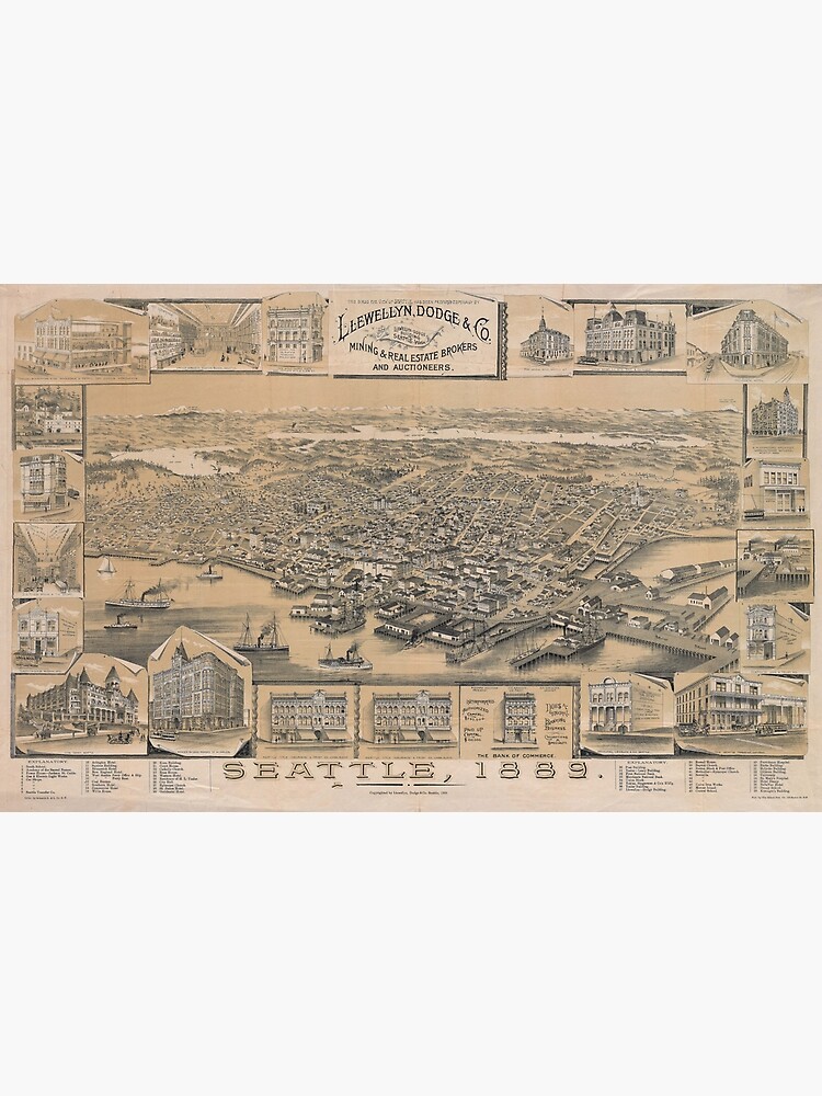 "Vintage Pictorial Map Of Seattle WA (1889)" Poster By BravuraMedia ...