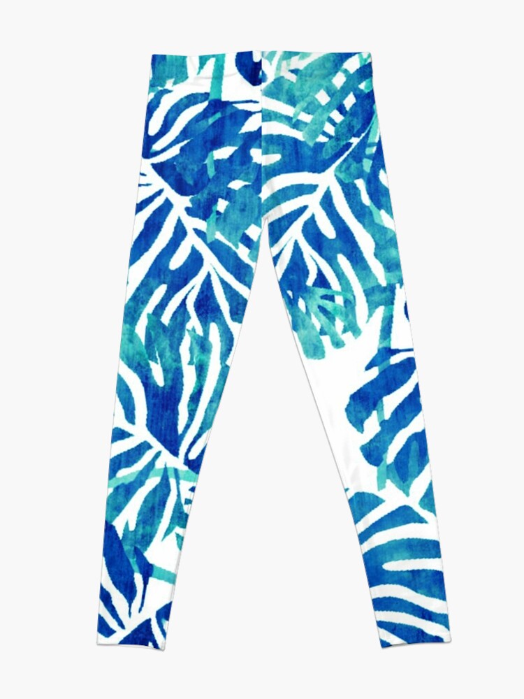 Alternate view of Tropical Leaves – Blue Abstract Leggings