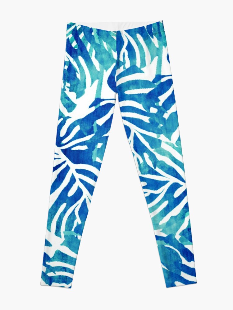 Alternate view of Tropical Leaves – Blue Abstract Leggings