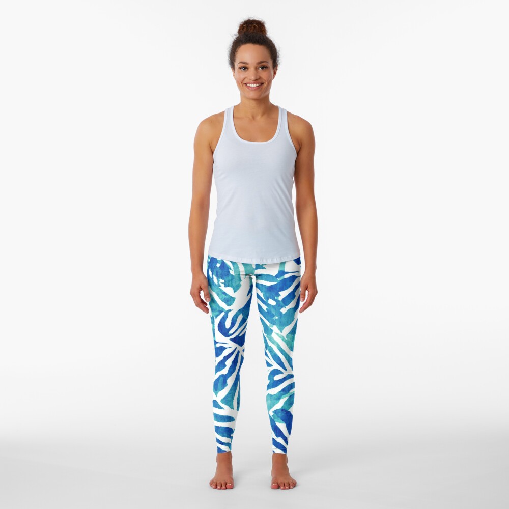 Tropical Leaves – Blue Abstract Leggings
