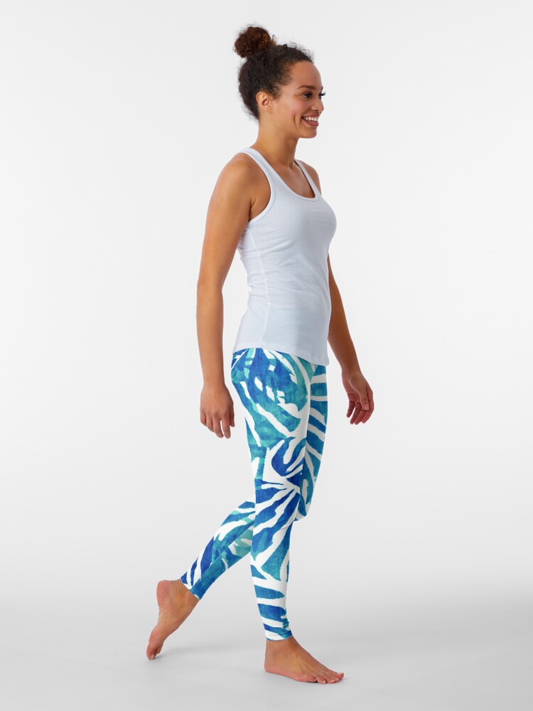 Alternate view of Tropical Leaves – Blue Abstract Leggings