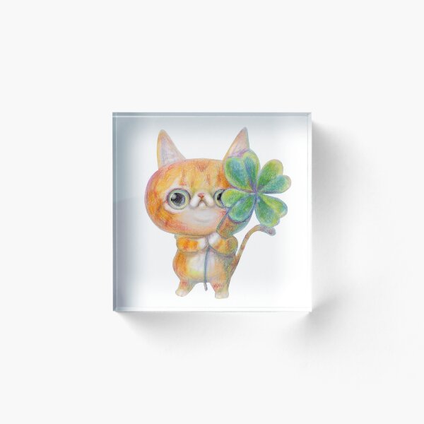Item preview, Orange lucky cat with four-leaf clover designed and sold by dramacatz.
