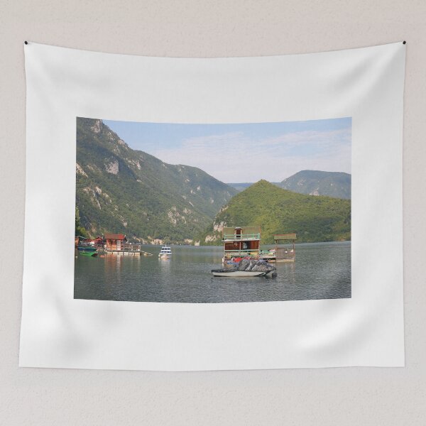 Item preview, floating houses and boats on river summer season designed and sold by goceris.