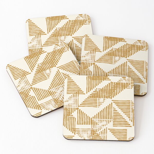 Item preview, Striped Triangle Geometric Block Print in Mustard Yellow designed and sold by House of Haha.