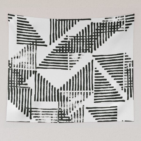 Item preview, Striped Triangle Geometric Block Print in Black and White designed and sold by House of Haha.