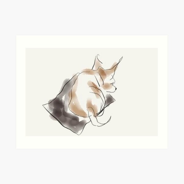 Dog, cute, small sleeping puppy painted in watercolor Art Print