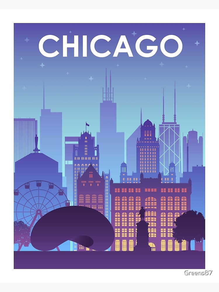 Chicago Skyline Printable Wall Art. Night Chicago City Skyline. chicago-skyline-printable-wall-art-night-chicago-city-skyline-greeting-card-for-sale-by-greens87-redbubble