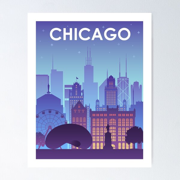 Item preview, Chicago Skyline Printable Wall Art. Night Chicago City Skyline. designed and sold by Greens87.