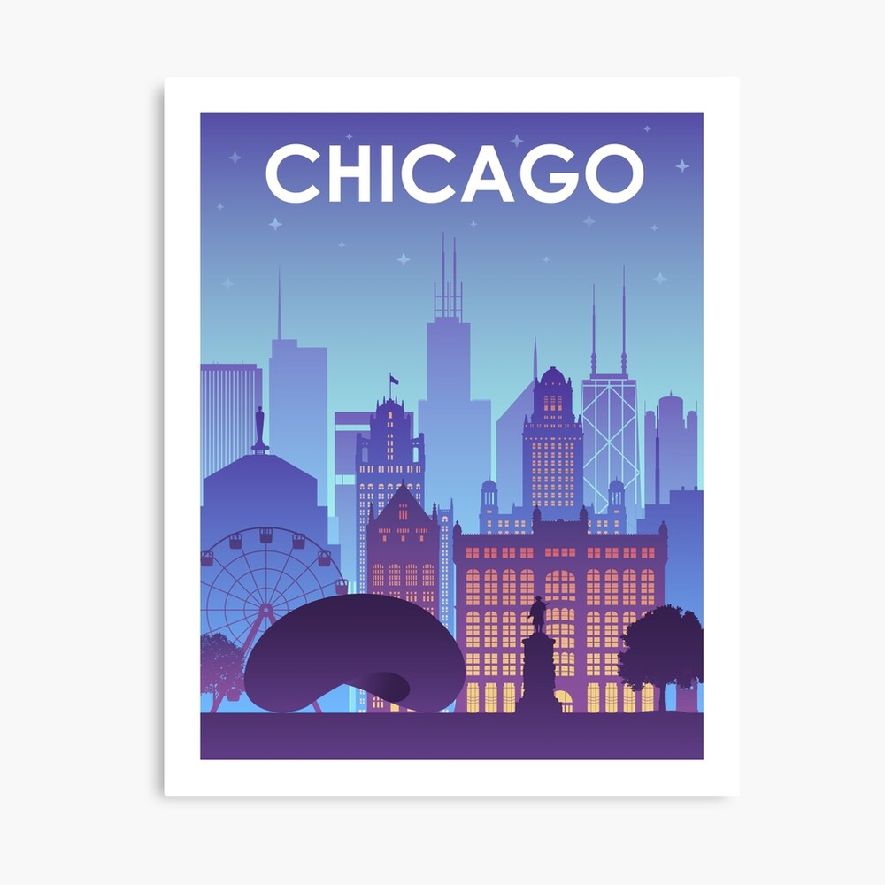 Chicago Skyline Printable Wall Art. Night Chicago City Skyline