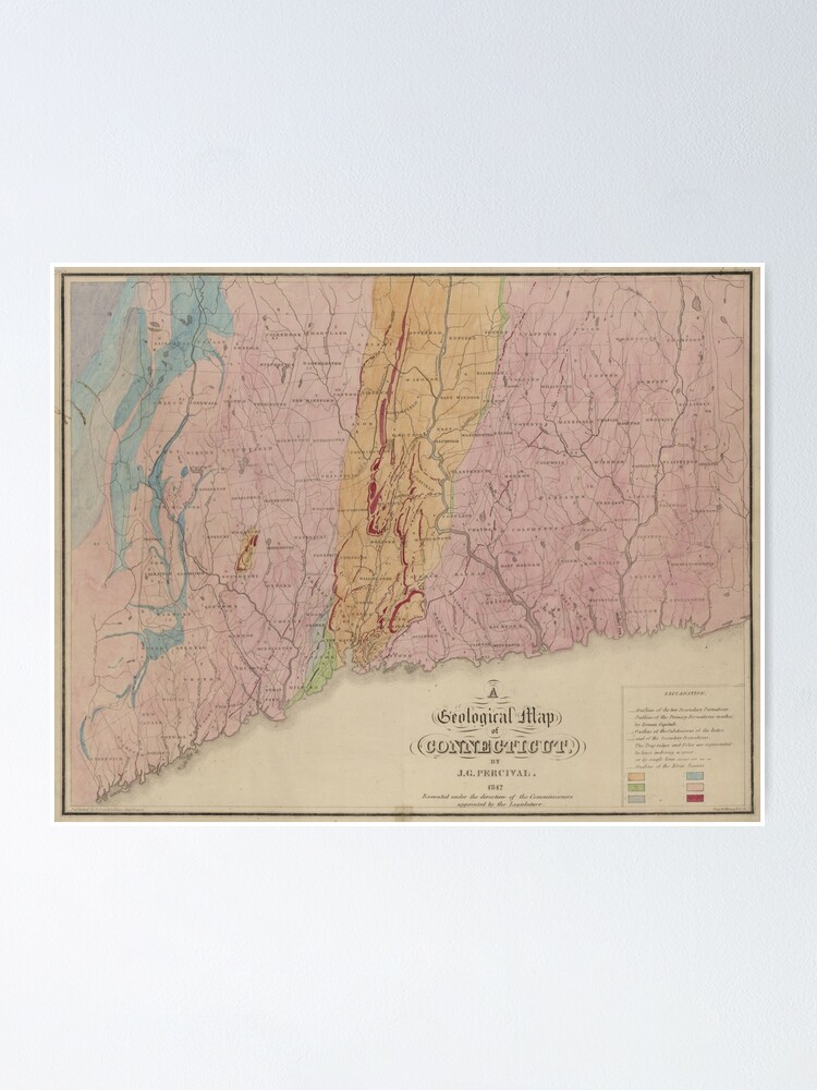 Vintage Geological Map Of Connecticut 1842 Poster For Sale By   Fposter,small,wall Texture,product,750x1000.u3 