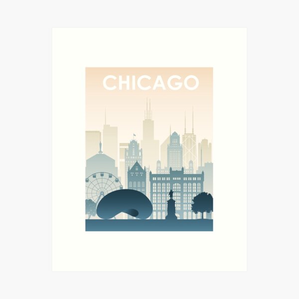 Chicago Skyline Printable Wall Art. Pastel Color Chicago Skyline. Art Print