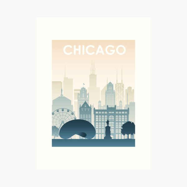 Chicago Skyline Printable Wall Art. Pastel Color Chicago Skyline. Art Print