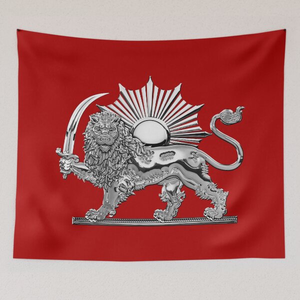 Item preview, Silver Persian Lion and Sun over Red Leather designed and sold by Serge Averbukh Art Studio.