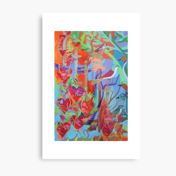 Seven of Flowering Hearts giclee with borders Metal Print