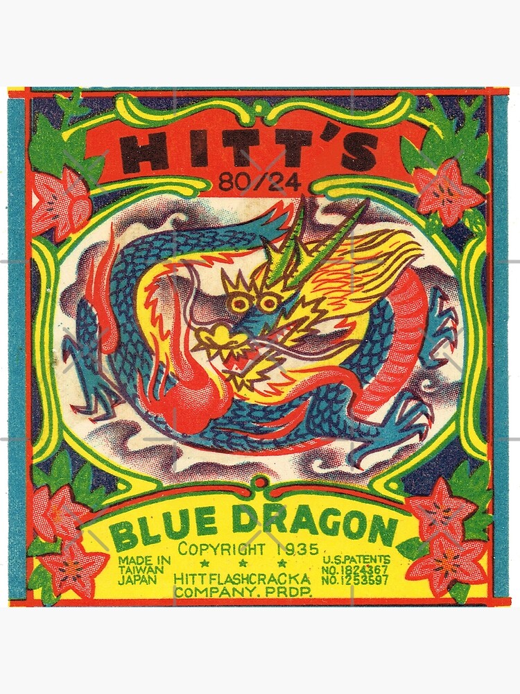 Blue Dragon: Vintage Fireworks label circa 1935