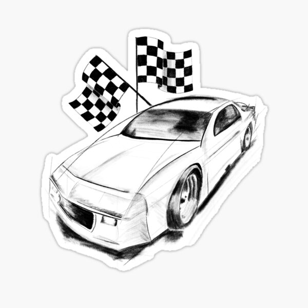 NASCAR Automotive Concept Race Car With Racing Flags Sticker