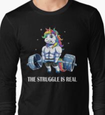Der Kampf ist reales Einhorn-T-Shirt für Sport-Liebe Langarmshirt