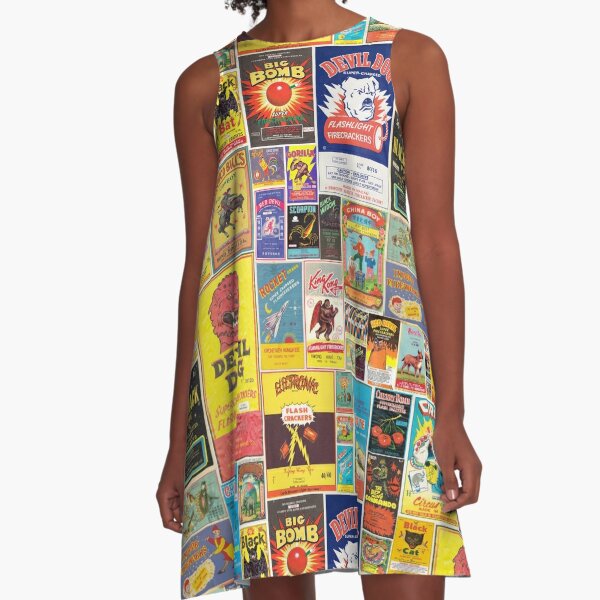 Vintage Firecracker box label Pattern  A-Line Dress