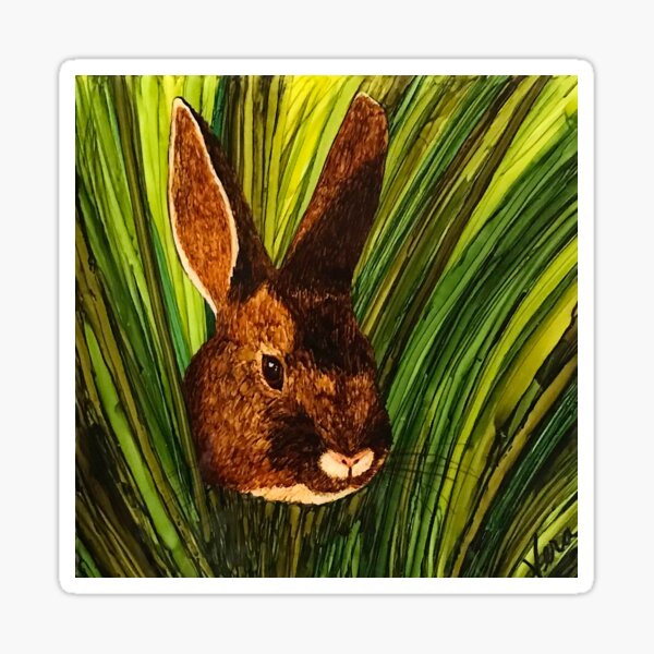 Peeking Bunny Rabbit with Tall Grass Sticker
