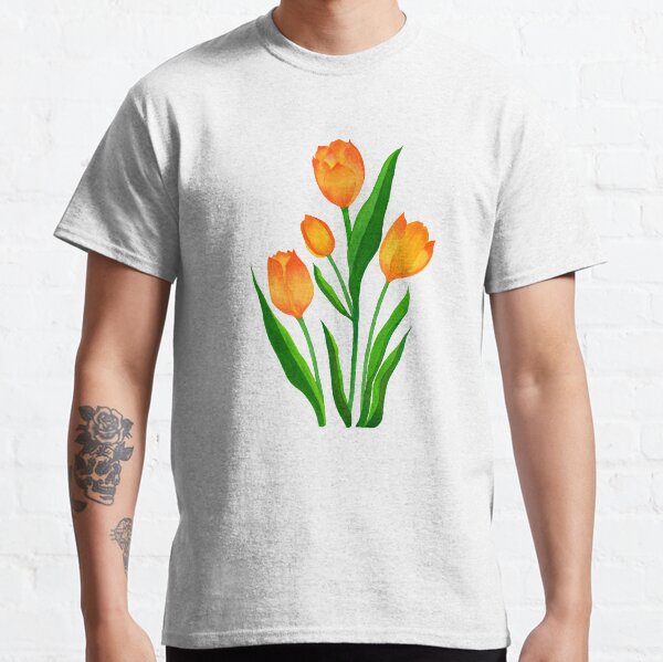 Watercolor Orange Red Tulips Classic T-Shirt