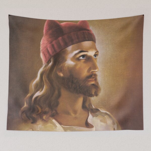 Item preview, Daughter, your faith has healed you: What Hat God Wrought | Jesus Christ wearing a pink pussy feminist hat. designed and sold by thaneydesign.