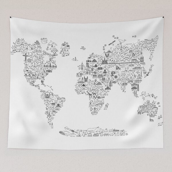 Item preview, World Travel Line Icons Map.  Travel Poster with animals and sightseeing attractions.  designed and sold by Moloko88.