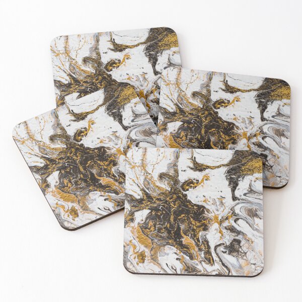 Item preview, Fluid painting marble pouring image in gold and black and white designed and sold by Marlene Wagenhofer.