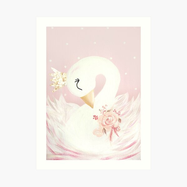 Swan Princess Bird Crown Pink Gold Flowers Art Print By Theartistsfamil Redbubble