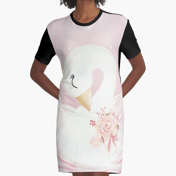 Pink Swan Print Dress with Bows on the Front