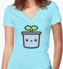 Camiseta entallada de cuello en V Lindo brote en maceta