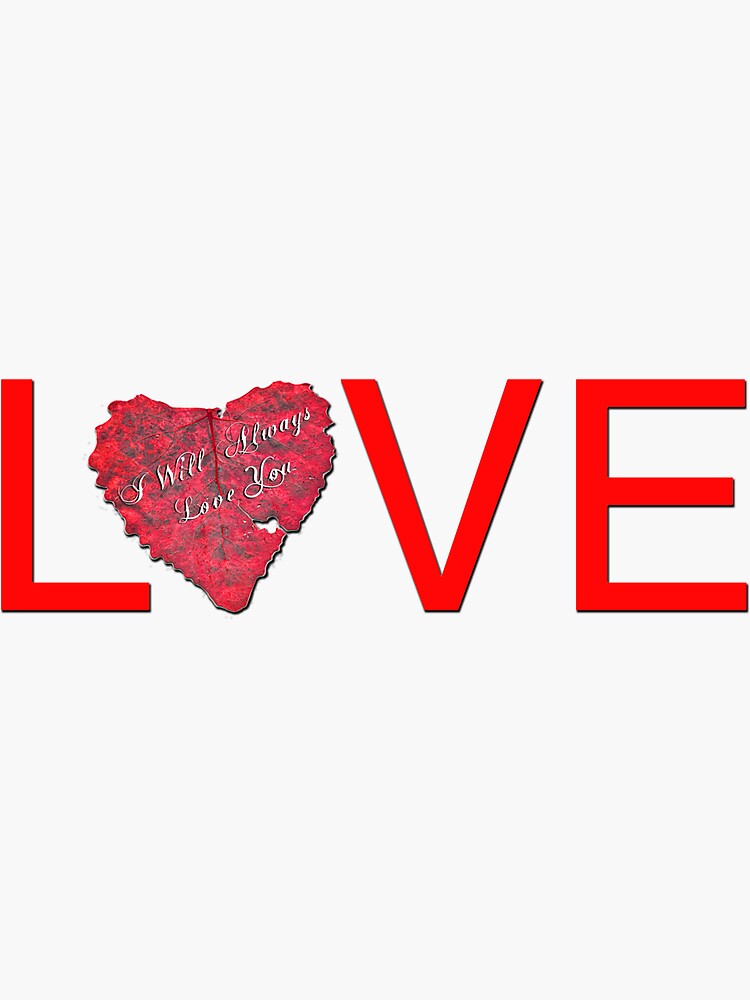Thumbnail 3 of 3, Sticker, LOVE - Red Heart Shaped Leaf Red Letters designed and sold by Warren Paul Harris.