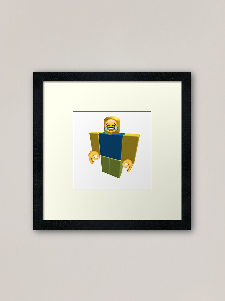 Roblox Noob Laughing Emoji Got Em Funny Cringe Framed Art Print - laughing crying emoji roblox