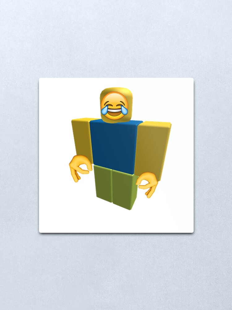 Roblox Noob Laughing Emoji Got Em Funny Cringe Metal Print By - classic roblox noob toy