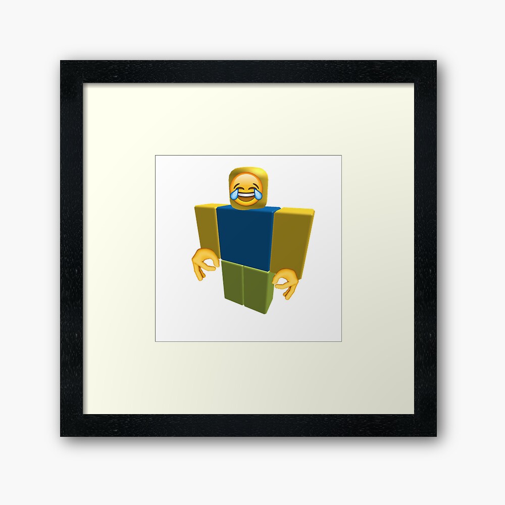 Roblox Noob Laughing Emoji Got Em Funny Cringe Framed Art Print By Franciscoie Redbubble - diploma dog roblox