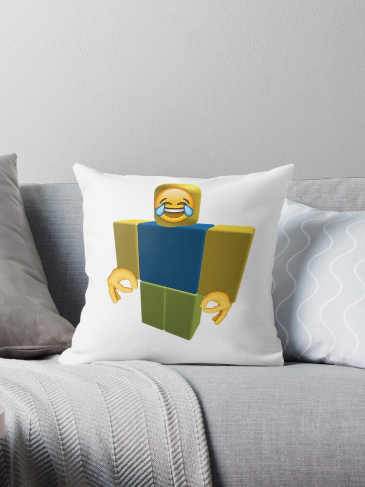 Roblox Noob Laughing Emoji Got Em Funny Cringe Throw Pillow By Franciscoie - funny roblox memes pillows cushions redbubble