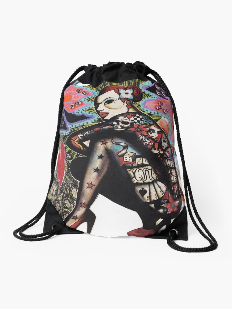 Aperçu 1 sur 3. Sac à cordon avec l'œuvre Tattoo Girl créée et vendue par Elfy Ka.