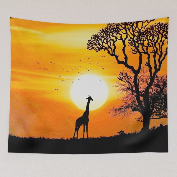 Item preview, Vibrant Orange Sunset with Giraffe Silhouette and Savannah Tree designed and sold by Moneline.