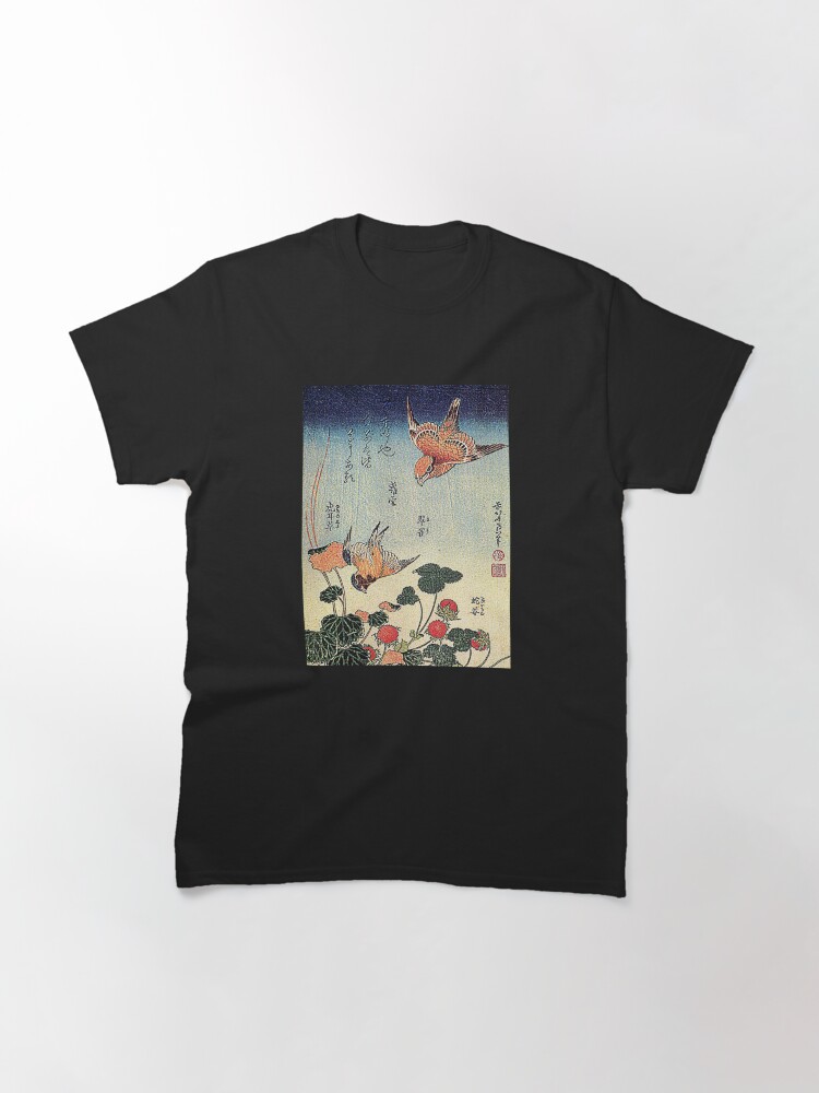 Thumbnail 3 of 7, Classic T-Shirt, 'Wild Strawberries and Birds' by Katsushika Hokusai (Reproduction) designed and sold by RozAbellera.