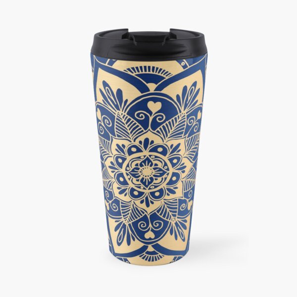 Blue and Gold Flower Mandala Travel Mug